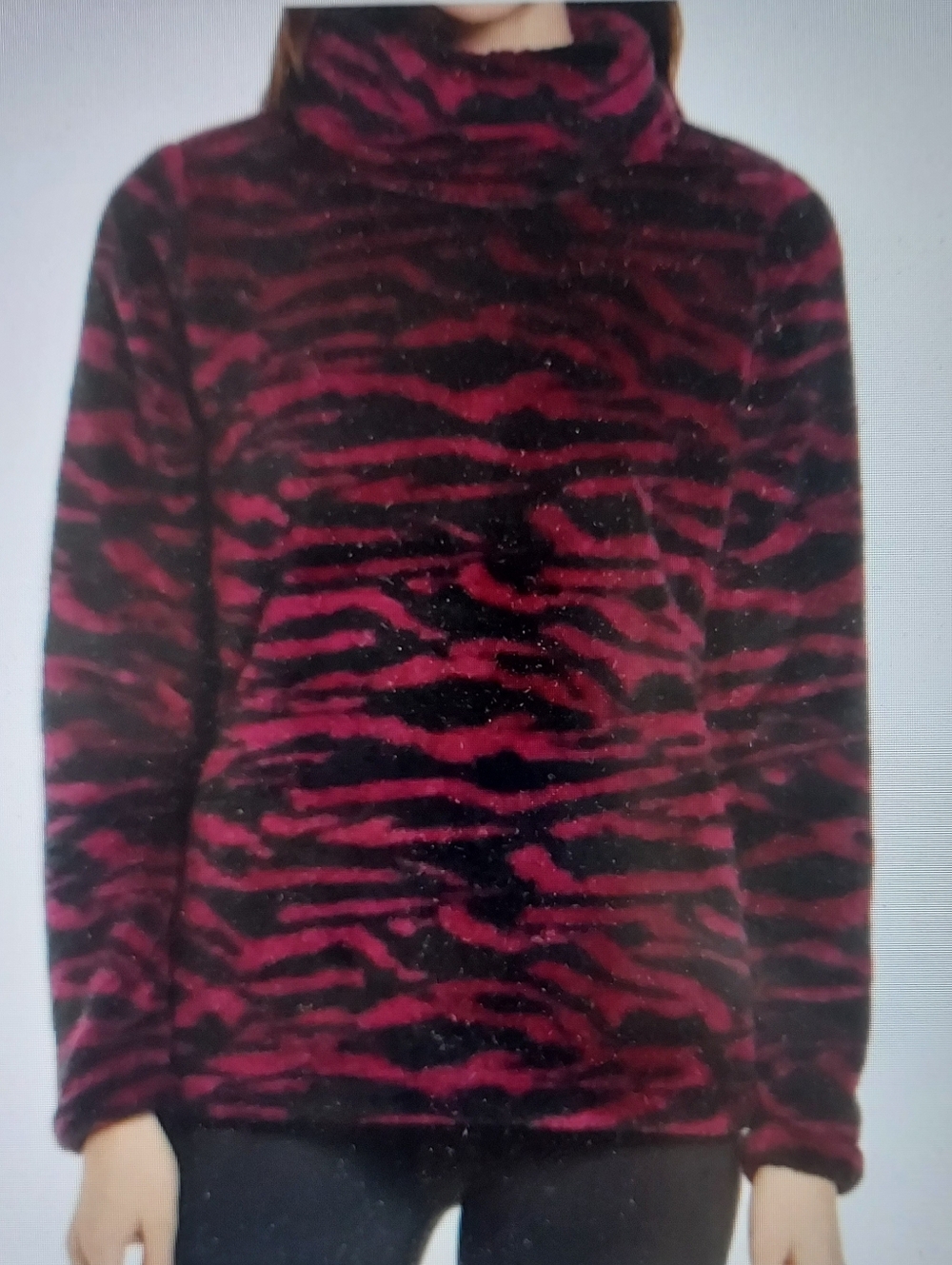 Zella Nikki Purple Nectar Wild Zebra Furry Fleece Turtleneck Sweater Cozy XL